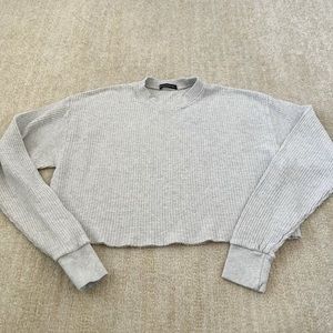 Brandy Melville Oversized Cropped Waffle Knit Crewneck Grey Top